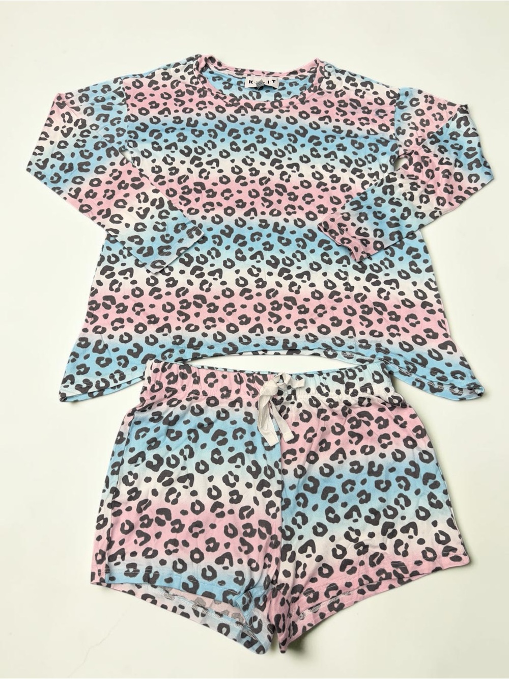 Women’s Pink Blue Ombré Leopard Pajama Set Size Large NWT KIKIT